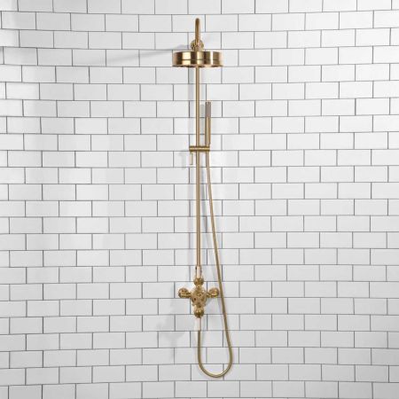 Elbe Dual Outlet Shower Kit - Exposed Valve - White Ceramic Lever - Handshower Mounted on Riser-Rail