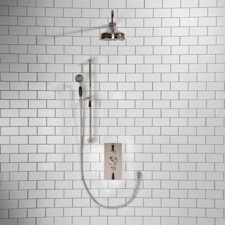 Calder Dual Outlet Shower Kit - Concealed Valve - 8 or 6 inch Rose - Black Ceramic Lever - Handshower Slider-Rail