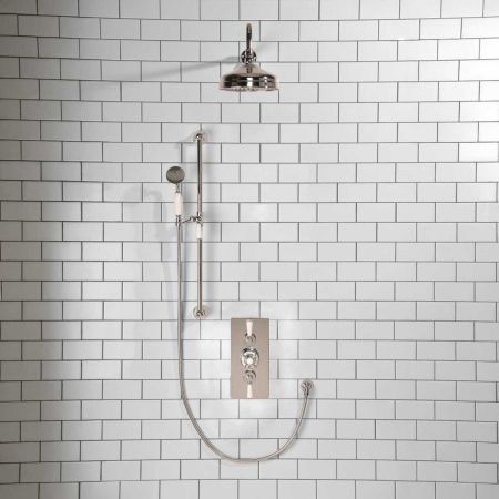 Calder Dual Outlet Shower Kit - Concealed Valve - 8 or 6 inch Rose - White Ceramic Lever - Handshower Slider-Rail