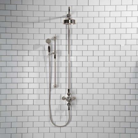 Calder Dual Outlet Shower Kit - Exposed Valve - 6 inch Rose - Black Ceramic Lever - Handshower Slider-Rail - Chrome Finish