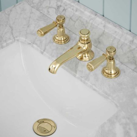 Linton Metal Lever 3 Hole Basin Mixer C/W Pop Up Waste Polished Brass