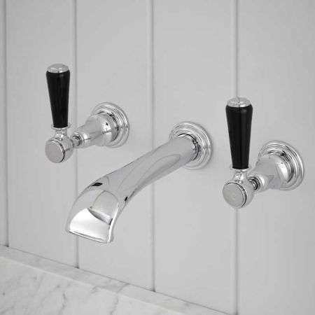 Linton - 3-Hole Basin Mixer - Wall Mounted - Black Lever