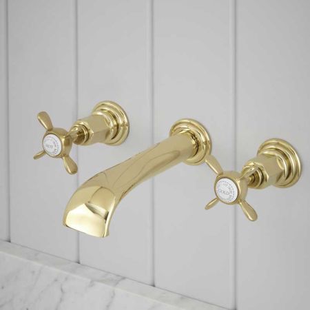 Aysgarth - 3-Hole Basin Mixer - Wall Mounted - X-Top - Brass