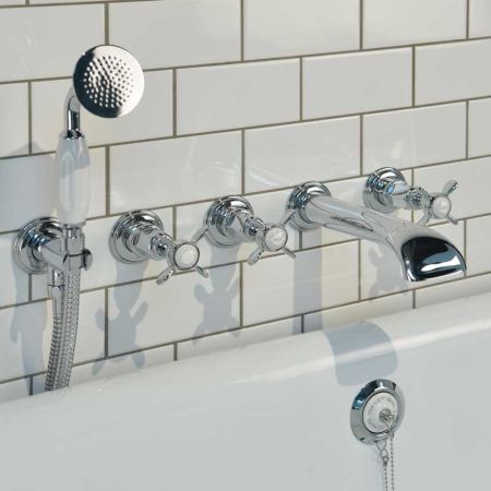 Aysgarth 5-Hole - Wall Mounted - Bath Shower Mixer - X Top - Chrome