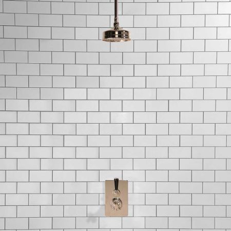 Calder Concealed Shower Valve, Shower Arm and 6" Ceiling Mounted Rose Polished Nickel Black Lever