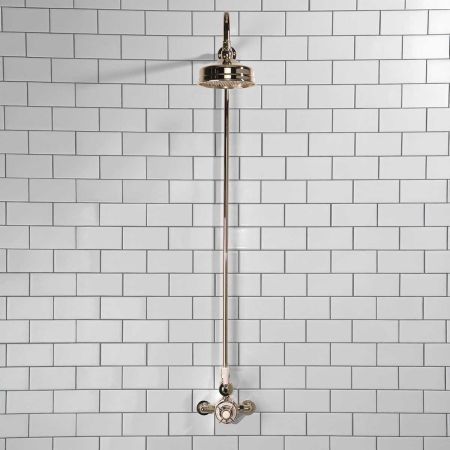 Calder Exposed Shower Valve, Rigid Riser and 6" Rose Polished Nickel White Lever