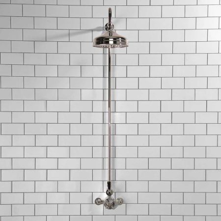 Calder Exposed Shower Valve, Rigid Riser and 8" Rose Chrome Plated Black Lever