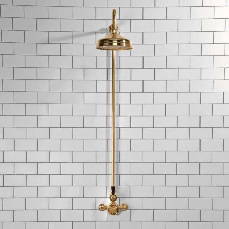 Calder Exposed Shower Valve, Rigid Riser and 8" Rose Polished Brass Black Lever