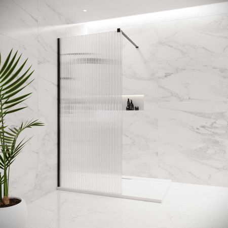 Foss Reeded Walk In Shower Enclosure - Matt Black