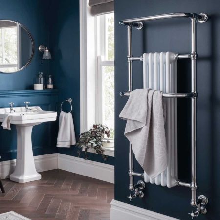 Vogue Regency Tall Wall Mounted Radiator & Towel Rail - Mild Steel Construction - Chrome