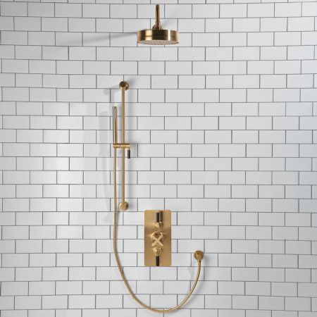 Elbe Dual Outlet Shower Kit - Concealed Valve - Black Ceramic Lever - Handshower Slider-Rail