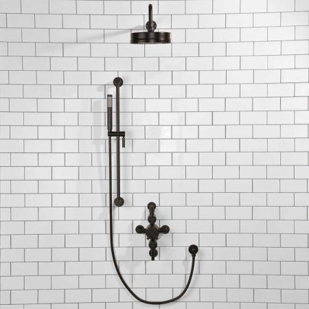Elbe Dual Outlet Shower Kit - Semi-Exposed Valve - Matt Black Lever - Handshower Slider-Rail - Matt Black