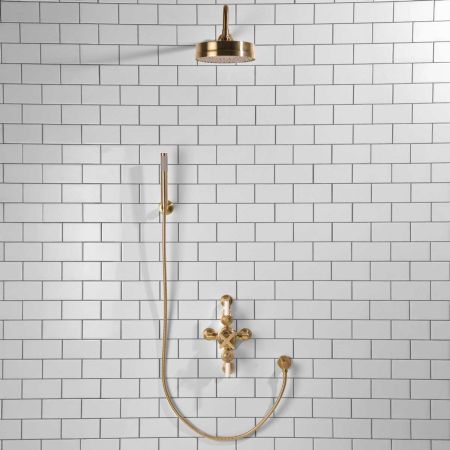 Elbe Dual Outlet Shower Kit - Semi-Exposed Valve - White Ceramic Lever - Handshower Hook