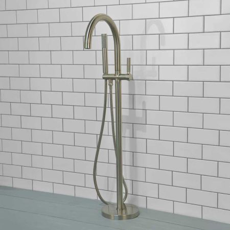 Senska - Bath Shower Mixer - Floor Mounted - Metal Lever - Brushed Nickel