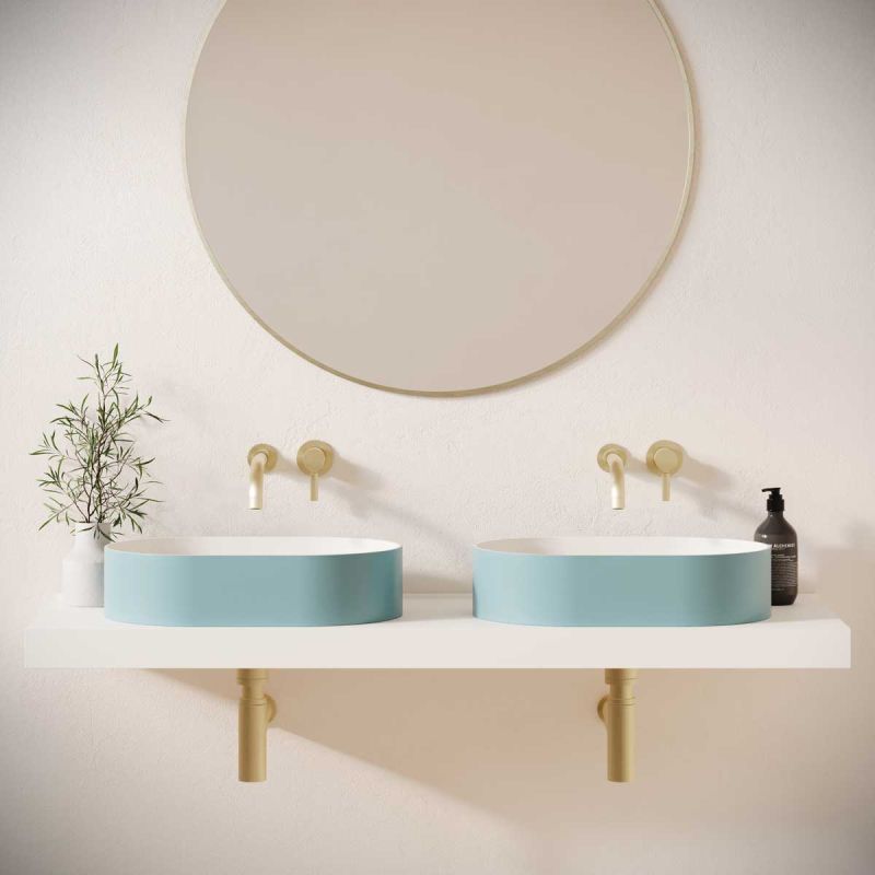 Caspar Stone Countertop Basins with Vasco Double Shelf - Morning Blue