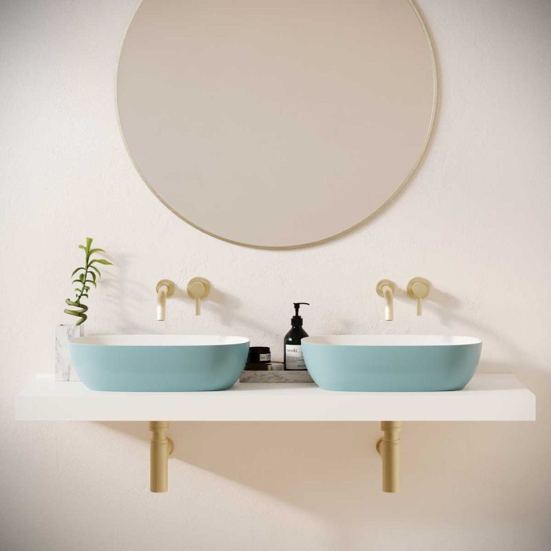 Felix Stone Countertop Basins with Vasco Double Shelf - Morning Blue