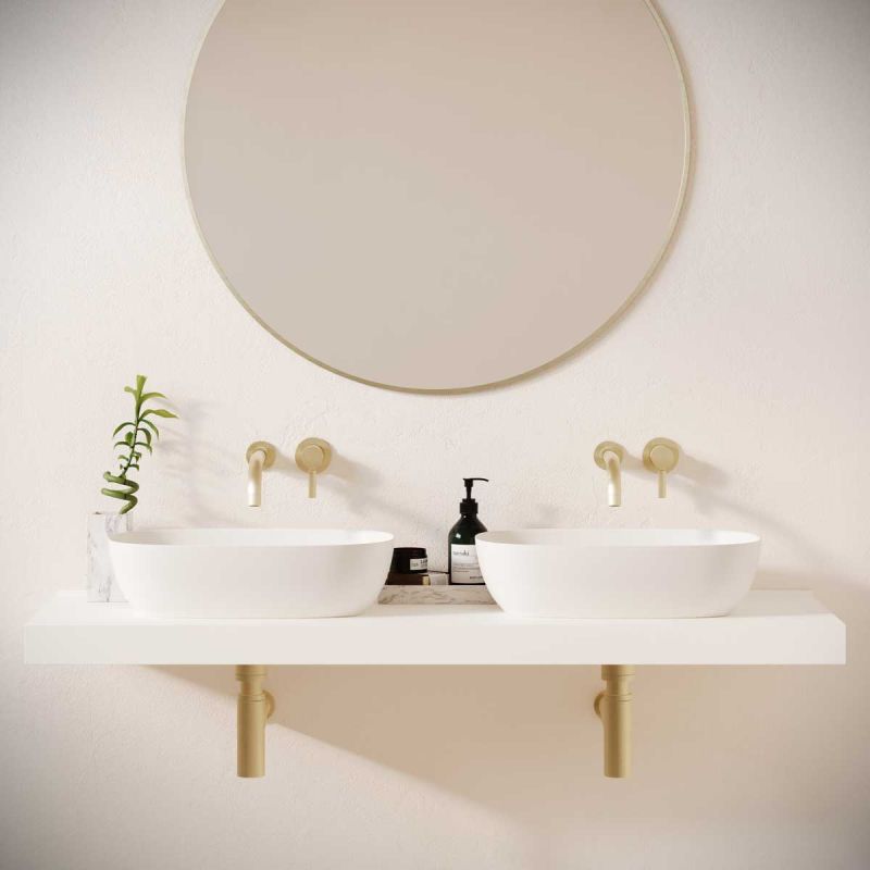 Felix Stone Countertop Basins with Vasco Double Shelf - White