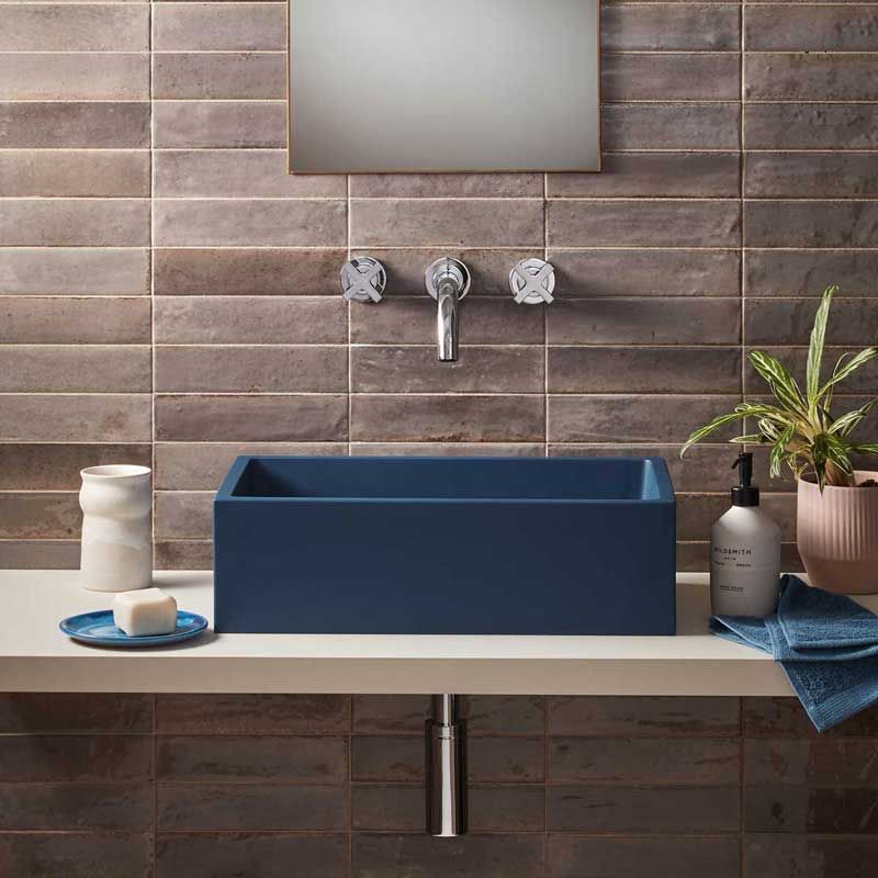 Walter Rectangular Concrete Basin - Freestanding - Midnight Blue