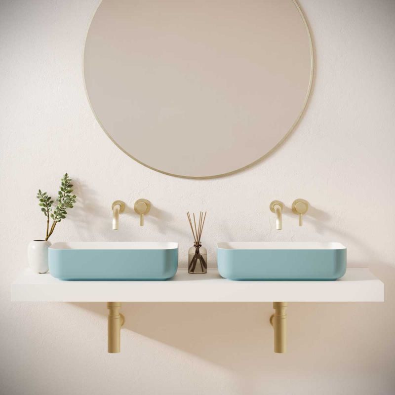 Sigmar Stone Countertop Basins with Vasco Double Shelf - Morning Blue