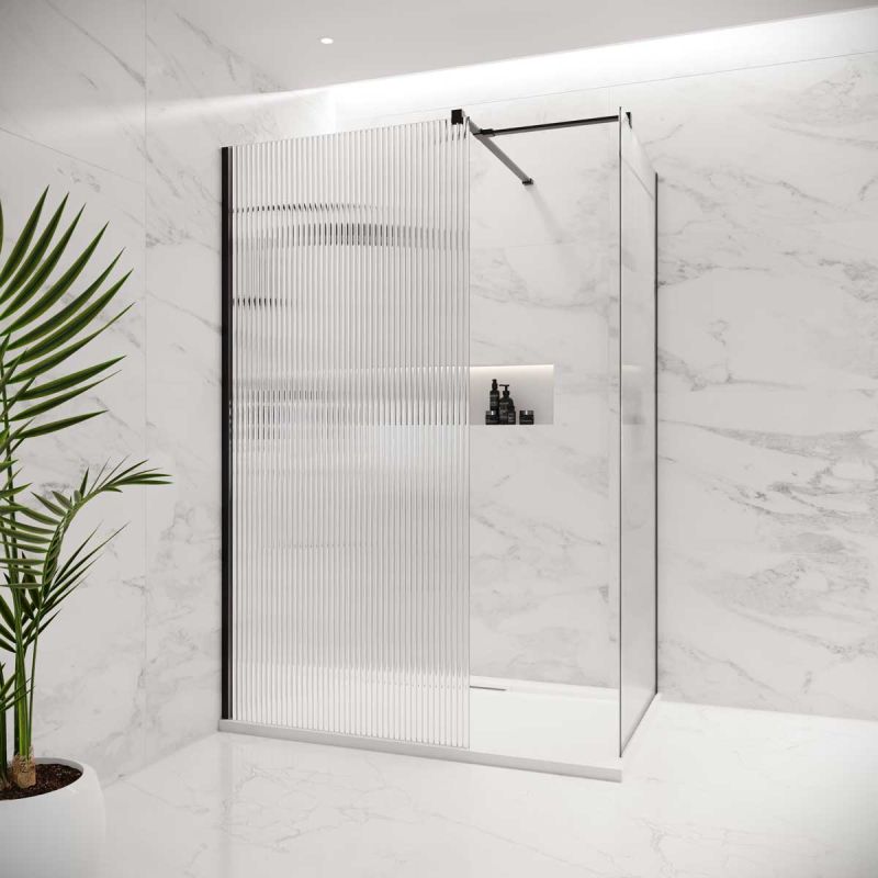 Wharfe Reeded Walk-In Shower Enclosure - Matt Black
